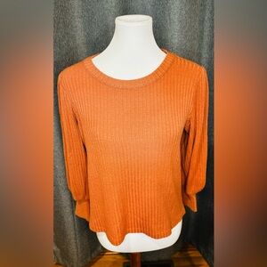 Madewell Rust Ribbed Knit Sweater Top | Size M | Soft 3/4 Sleeve Fall Pullover